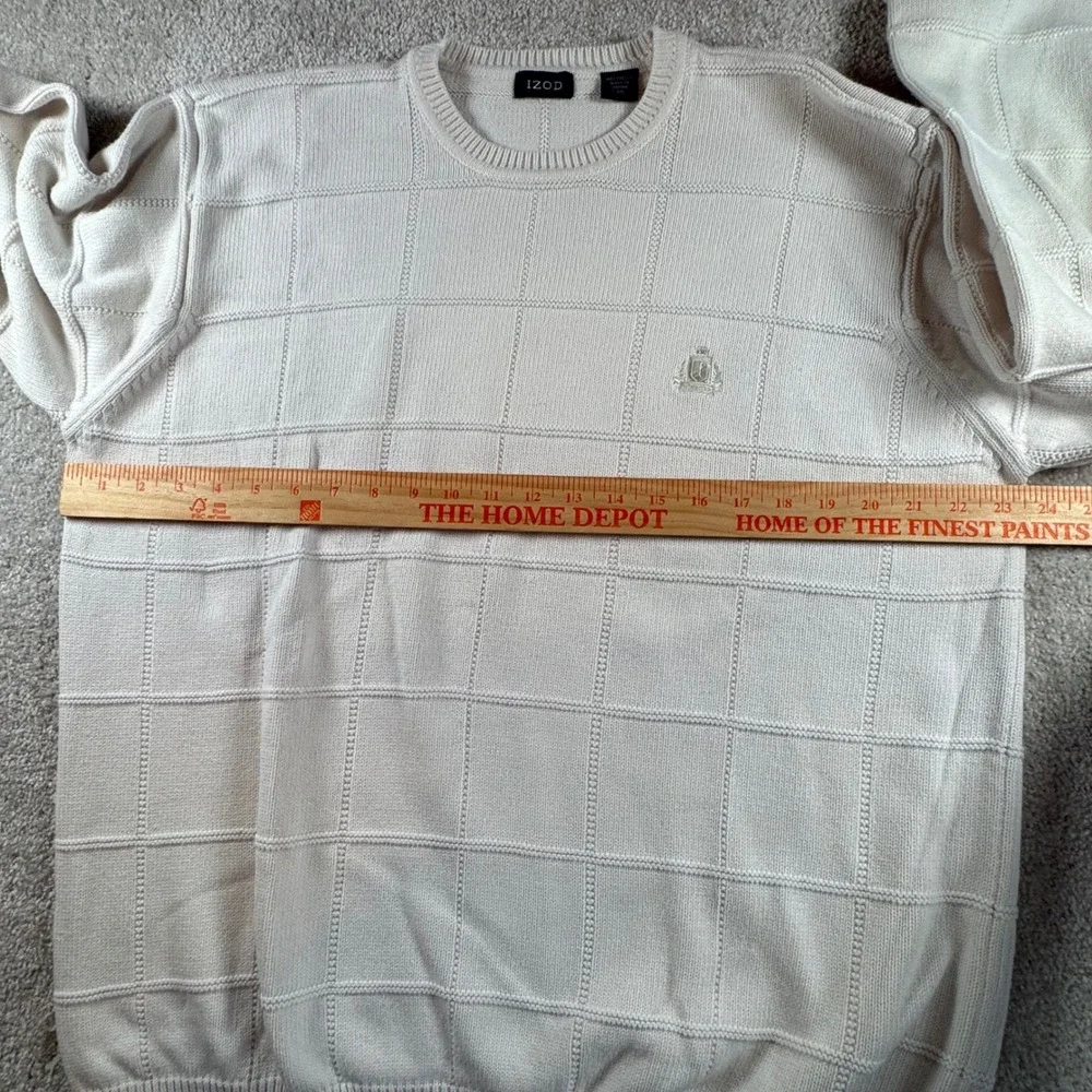 IZOD Mens XL Off White Textured Windowpane Cotton Crewneck Sweater Made in Japan